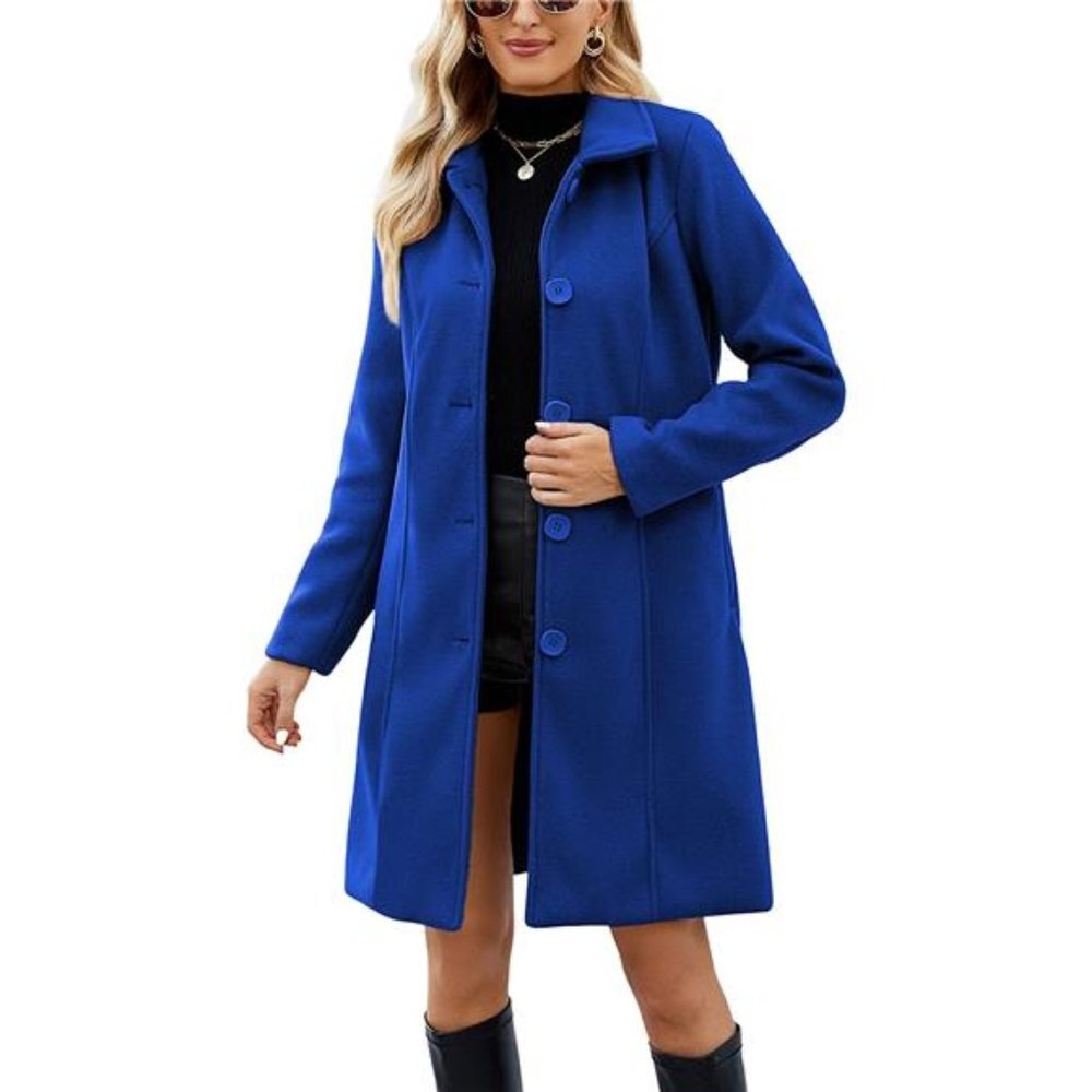 Women's Wool Peacoat Notched Collar Single Breasted Winter Mid-Long Overcoat